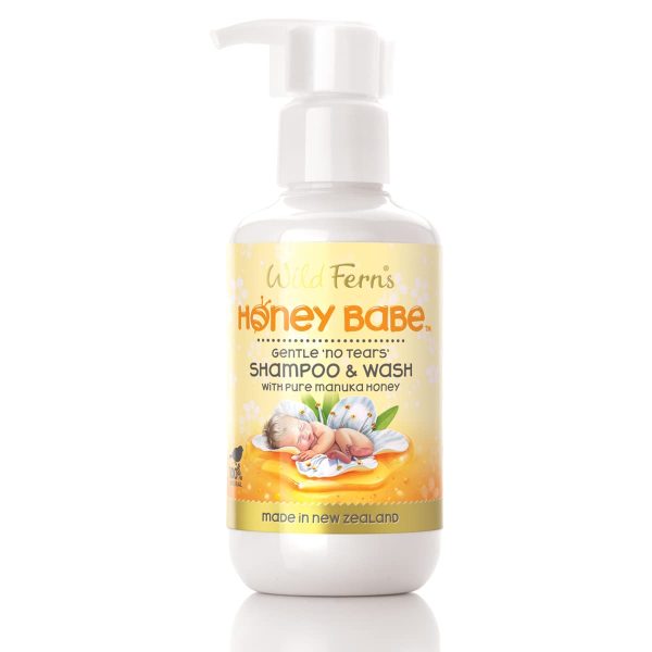 Shampooing et nettoyant pour bébé au miel de Wild Ferns (doux et sans larmes) avec du miel de Manuka pur.